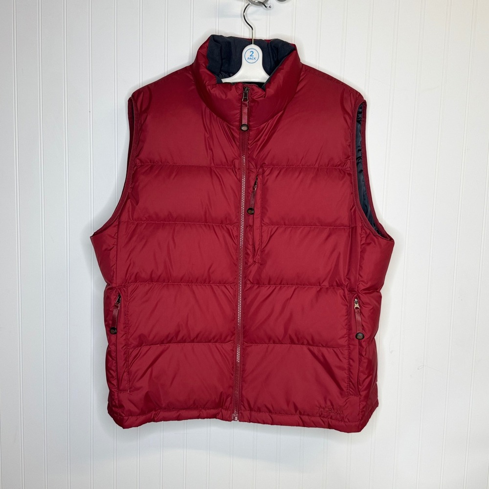 LL Bean Red Goose Down Puffer Vest Mens XL Quilted Full Zip Mock Neck